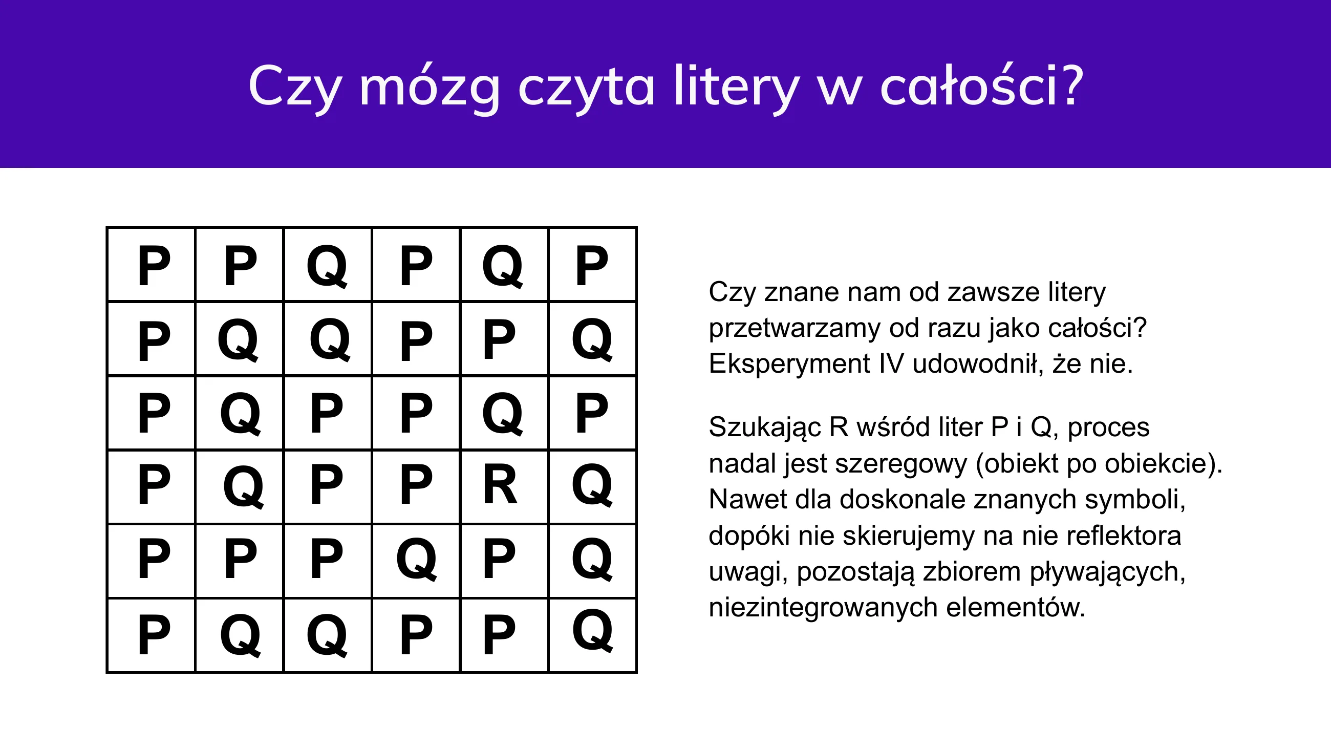 Eksperyment IV: przetwarzanie znanych liter P, Q, R