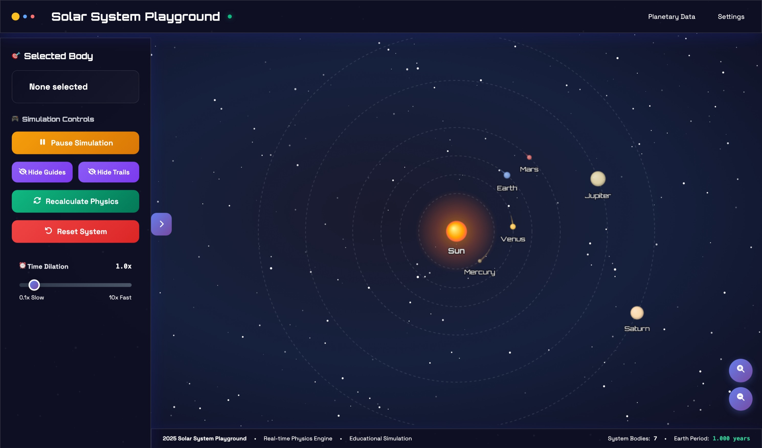 Solar System simulation